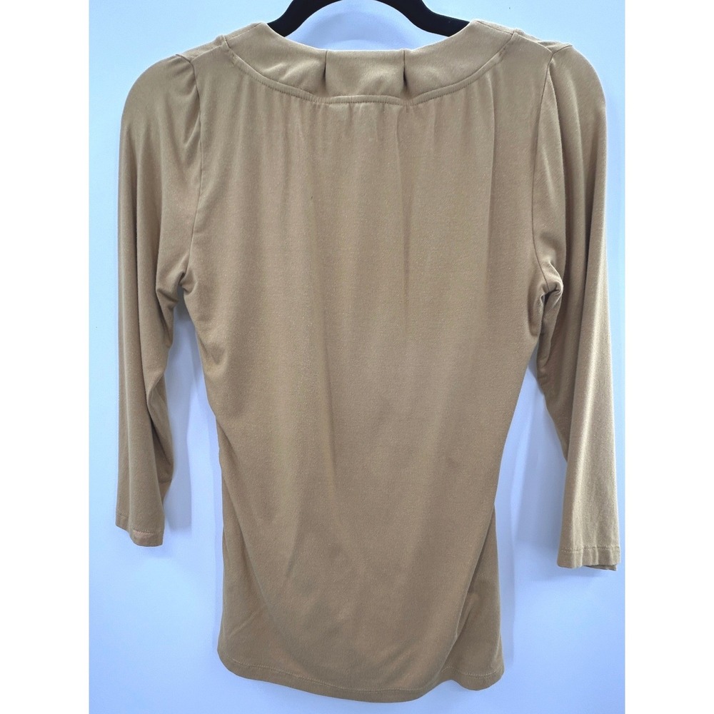 Lauren Ralph Lauren Ruched Faux Wrap Top Camel Tan 3/4 Sleeve Size Small - Picture 4 of 8